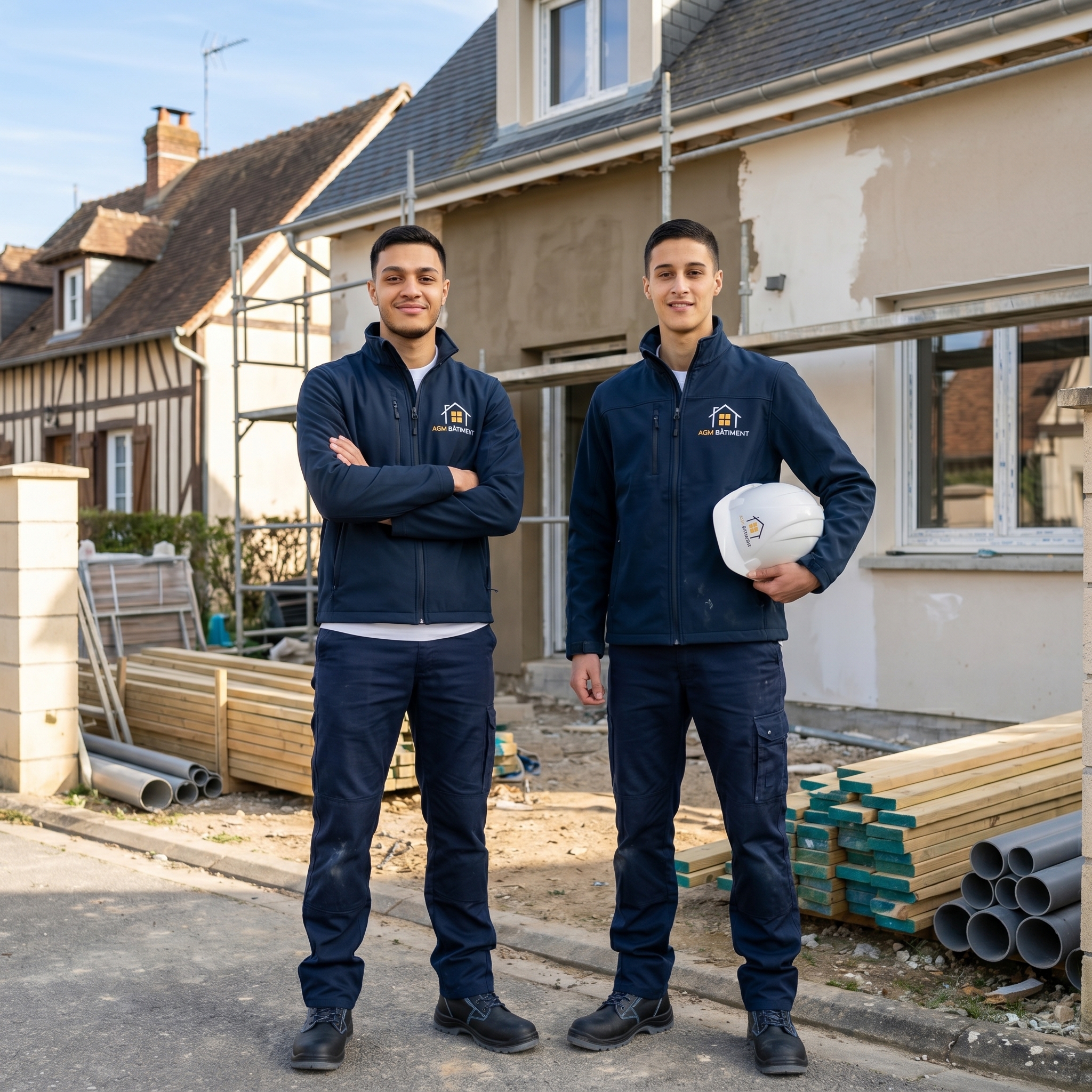 Anas et Yanis sur un chantier AGM Bâtiment